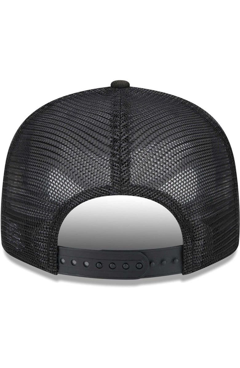 New Era Men's New Era Black Las Vegas Raiders Stacked Trucker 9FIFTY Snapback Hat, Alternate, color,