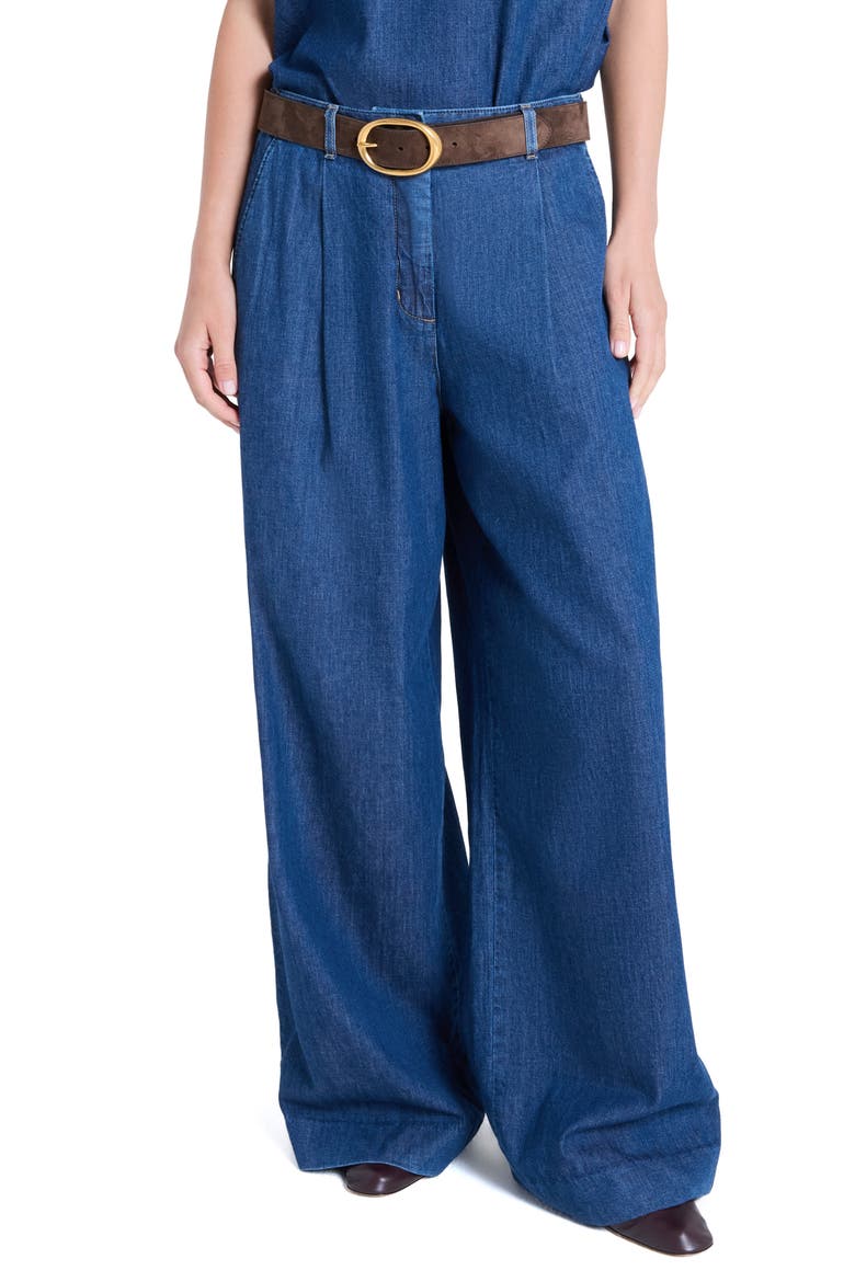 Hudson St Pleated Wide Leg Jeans, Main, color, DARK STONE