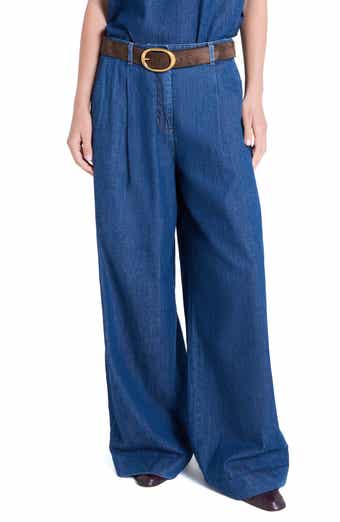 Hudson St Pleated Wide Leg Jeans