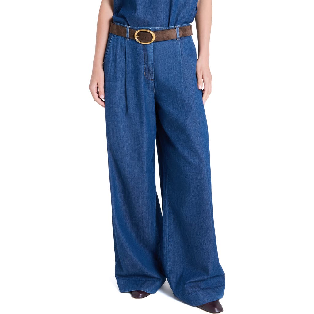 Twp Hudson St Pleated Wide Leg Jeans In Blue