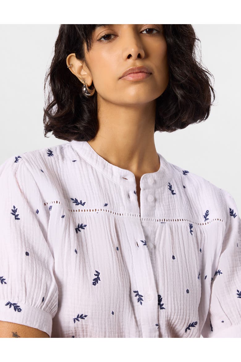 Embroidered Cotton Frill Top, Alternate, color, Ivory/Multi