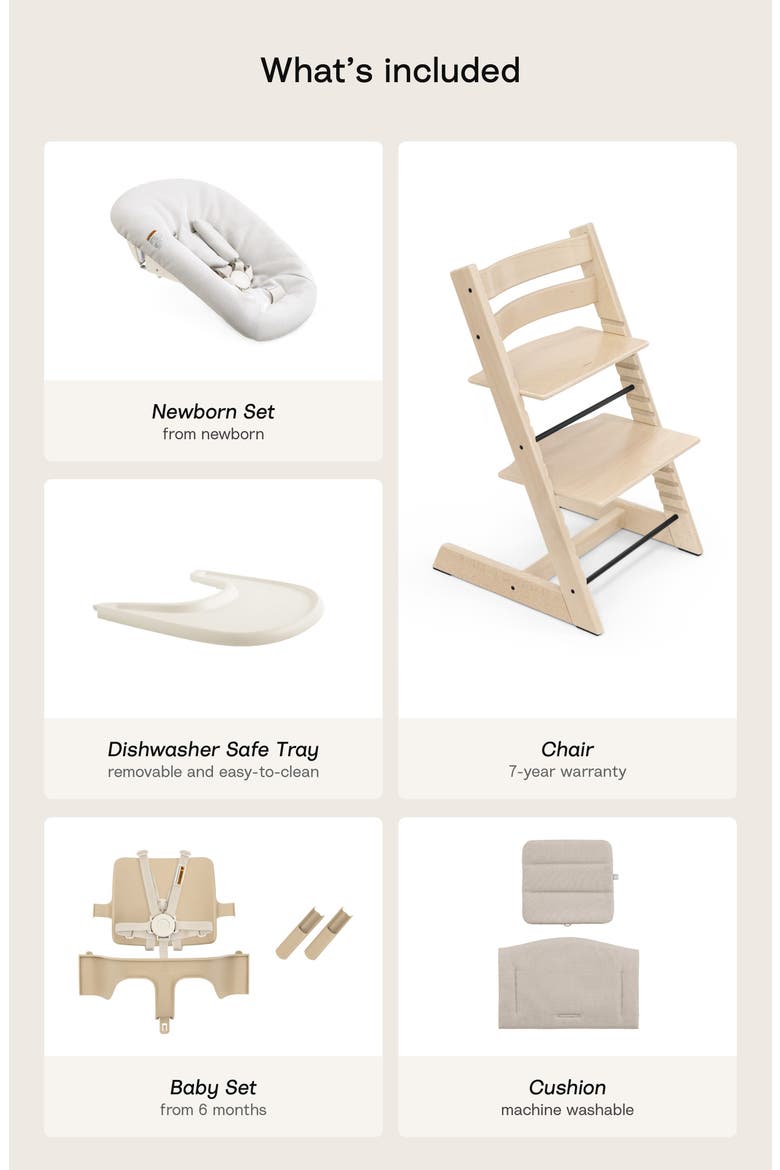 Tripp Trapp® Highchair², Cushion, Newborn Set & Stokke® Tray $597 Value, Alternate, color, NATURAL W/BEIGE