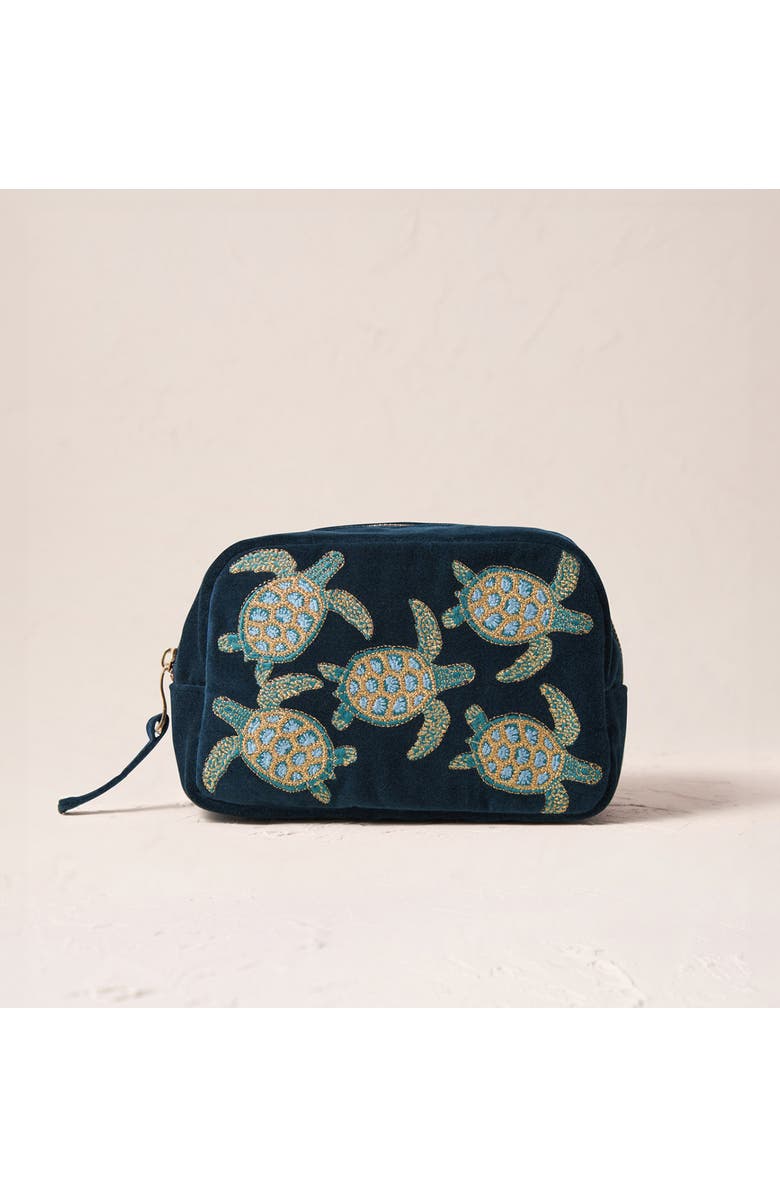 Elizabeth Scarlett Turtle Conservation Velvet Makeup Bag, Main, color,