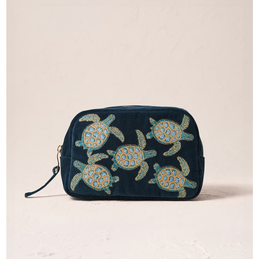 Elizabeth Scarlett Turtle Conservation Velvet Makeup Bag In Red