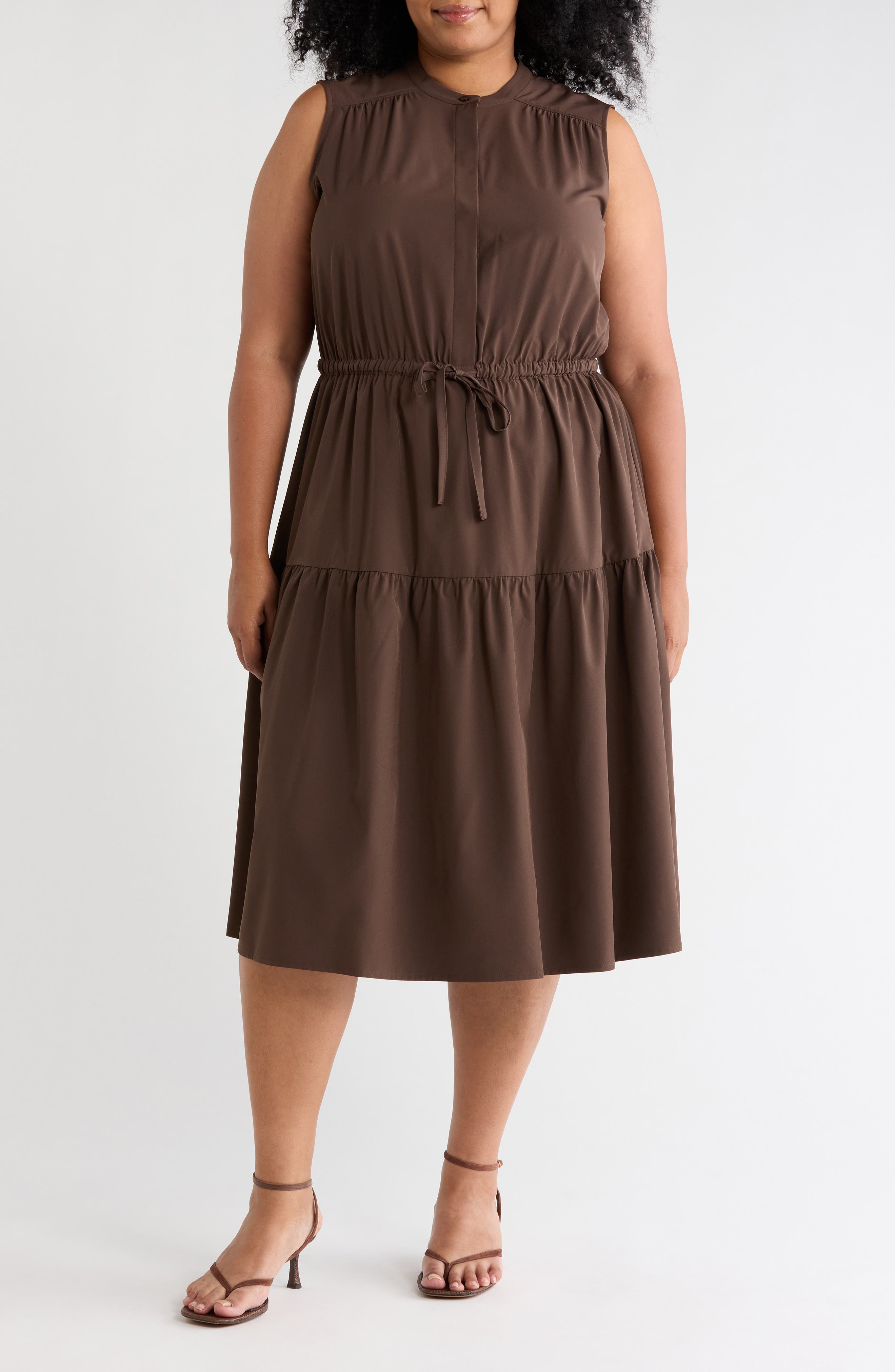 Drawstring A-Line Midi Dress