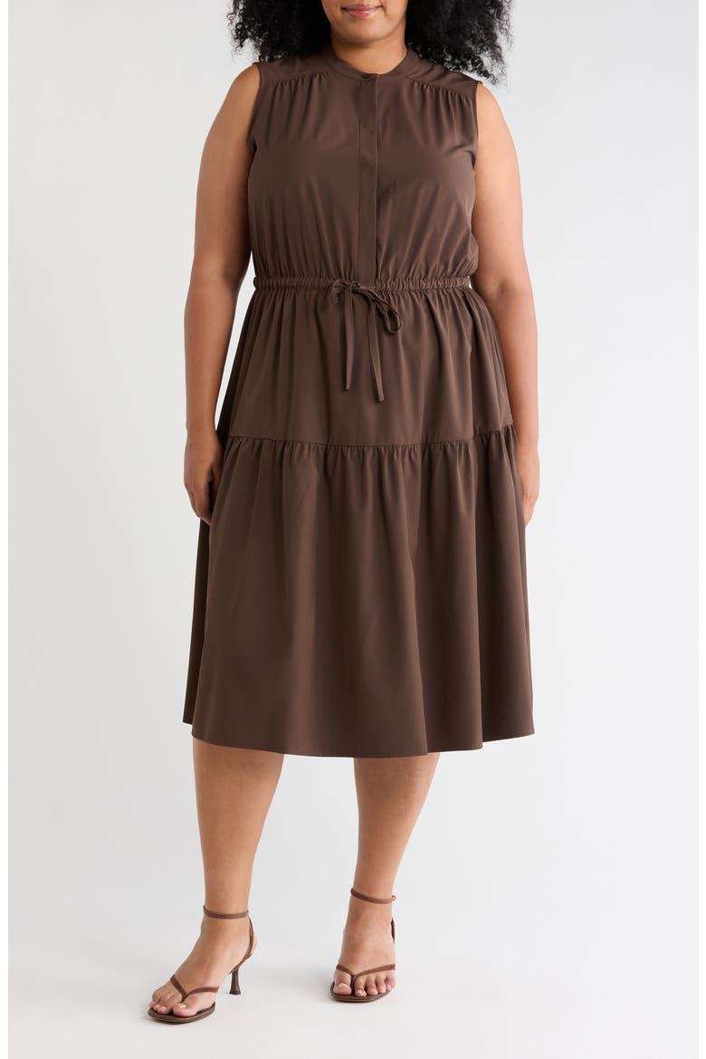 Drawstring A-Line Midi Dress, Main, color, COFFEE