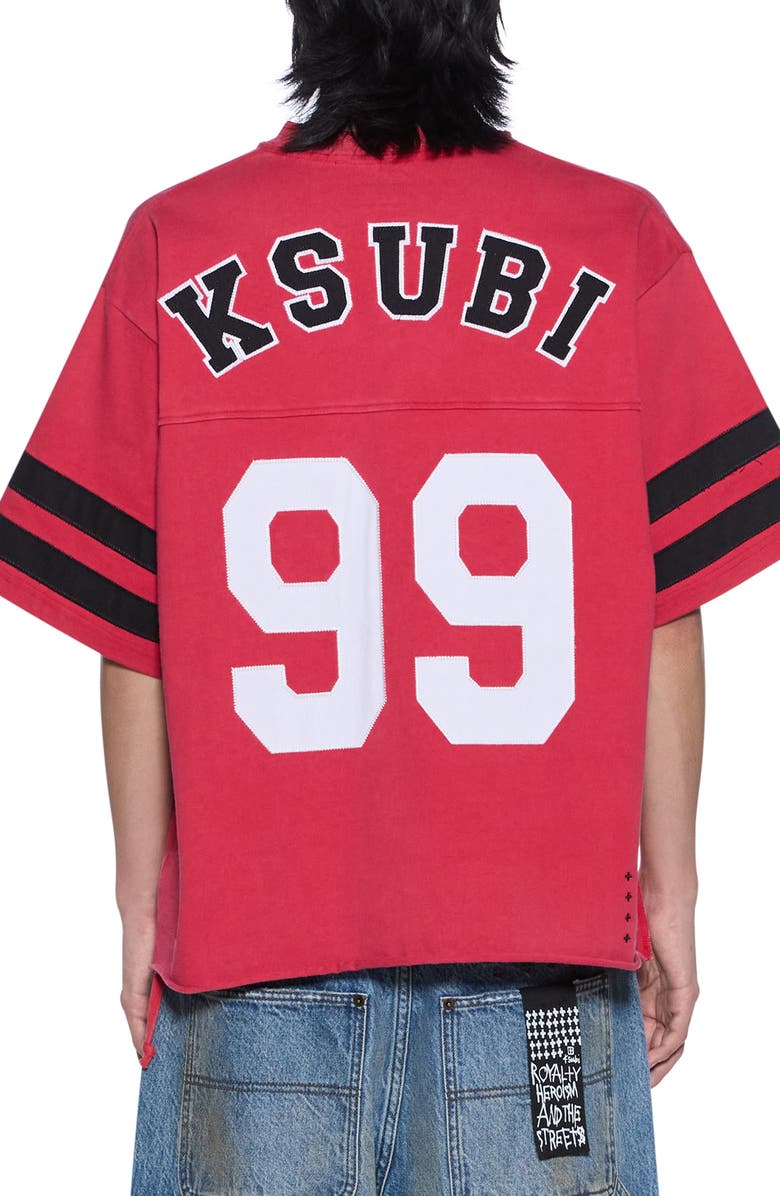 Ksubi Duke Embroidered Cotton Jersey V-Neck T-Shirt, Alternate, color, Red