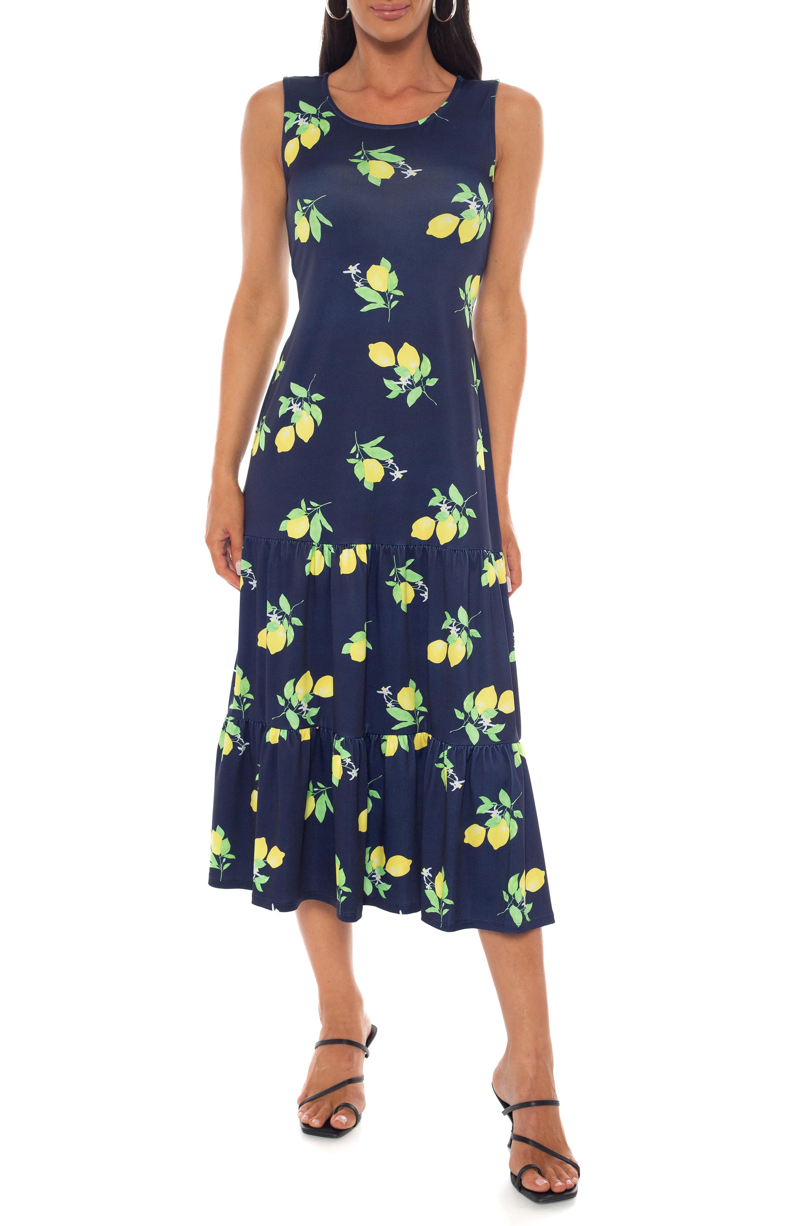 TASH AND SOPHIE Lemon Print Midi Dress