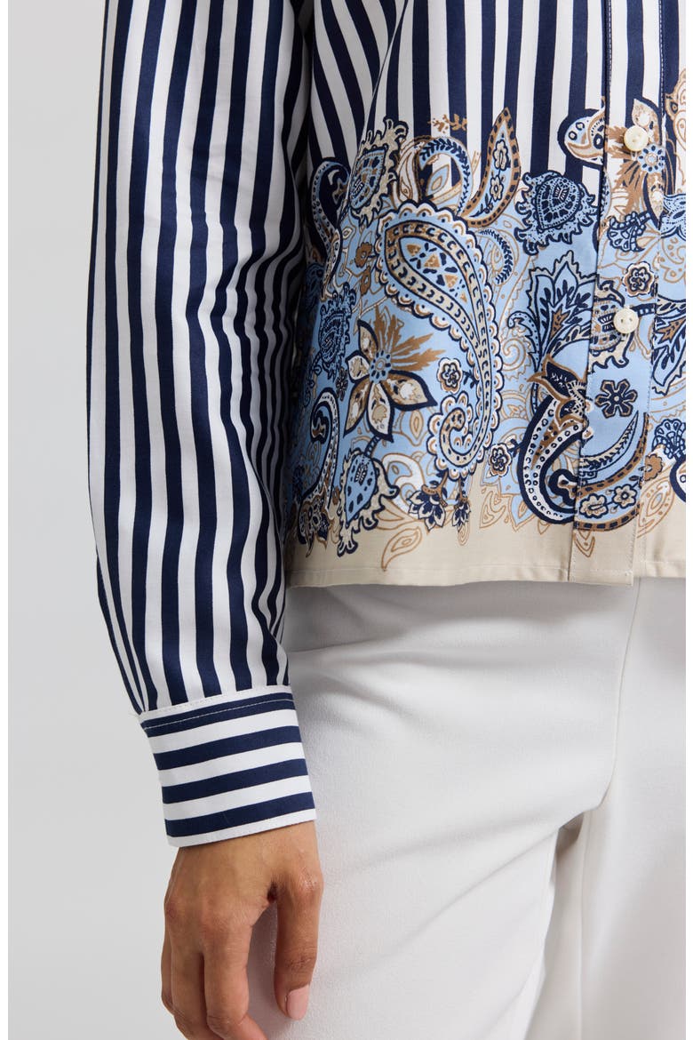 Jodie Stripe & Paisley Print Button Down Blouse, Alternate, color, BLUE MULTI