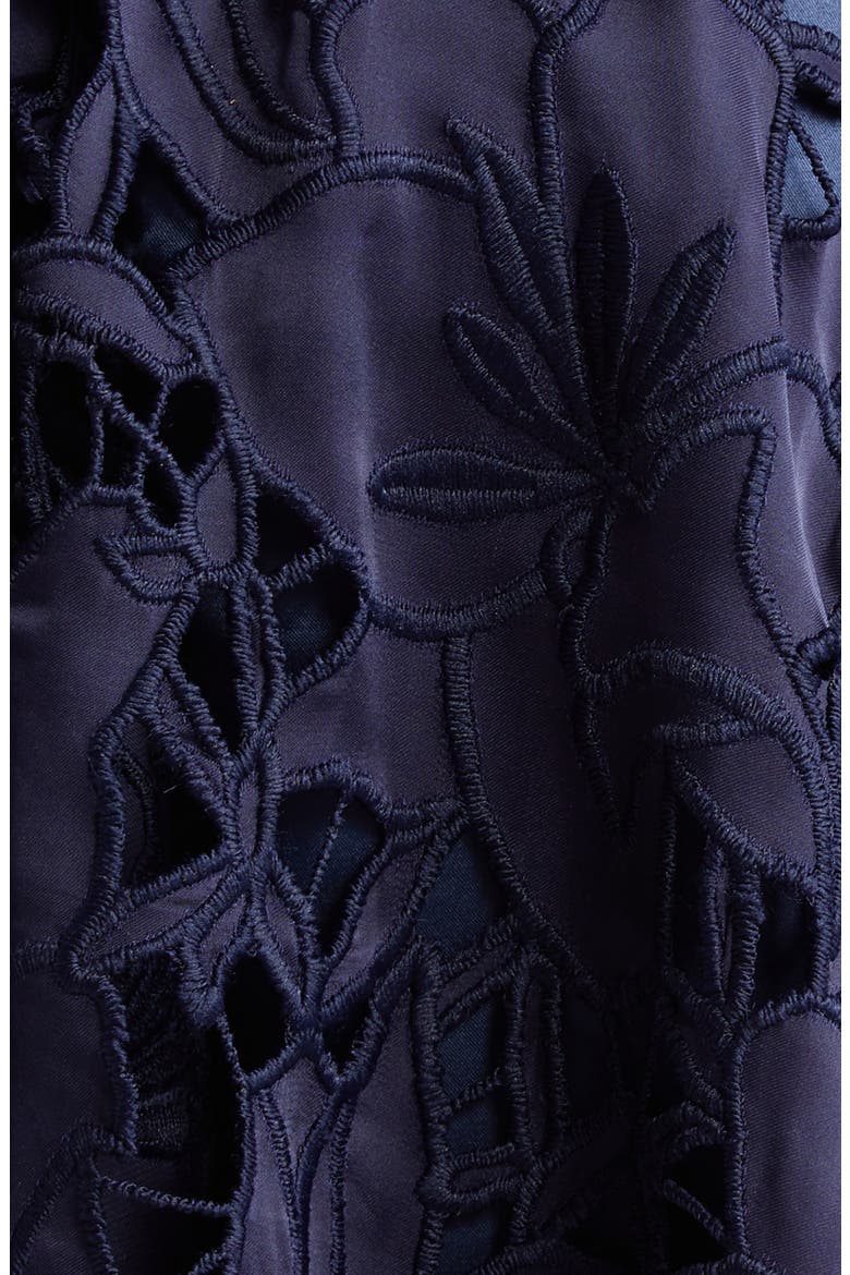 Leyla Floral Cutout Halter Minidress, Alternate, color, NAVY SATEEN FLORAL CUTOUT