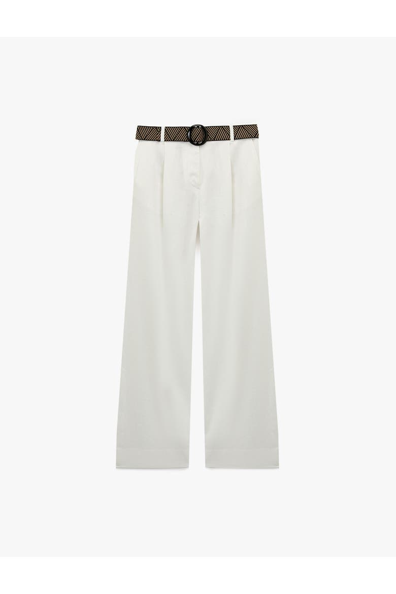 Belted Linen Wide Leg Trousers, Alternate, color, WHITE