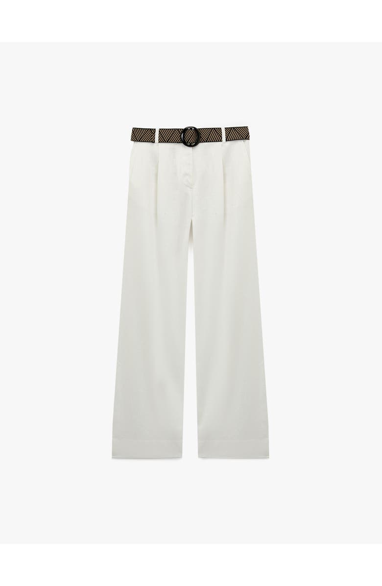 Koton Belted Linen Wide Leg Trousers, Alternate, color, White