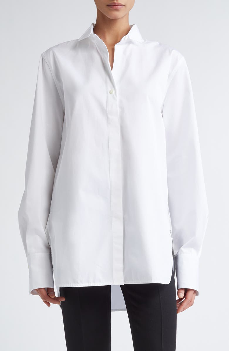 TOTEME Wingtip Collar Organic Cotton Poplin Button-Up Shirt, Main, color, White