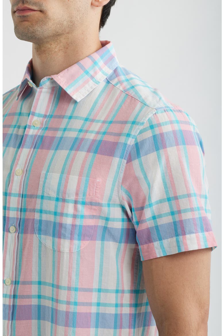 Daiquiri Plaid Cotton Short Sleeve Button-Up Shirt, Alternate, color, NEON ROSA