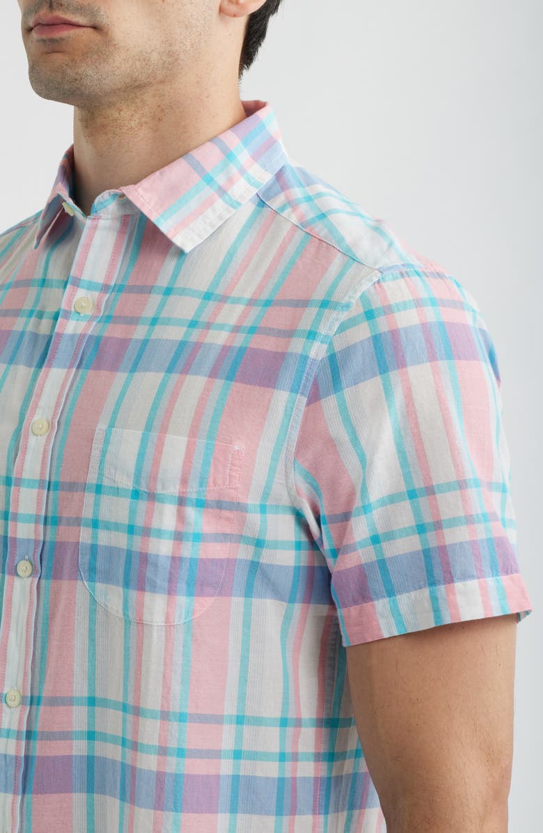 vineyard vines Daiquiri Plaid Cotton Short Sleeve Button-Up Shirt, Alternate, color, Neon Rosa