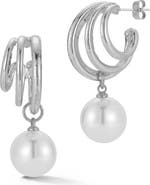 GLAZE JEWELRY Faux Pearl Drop Triple Cage Hoop Earrings