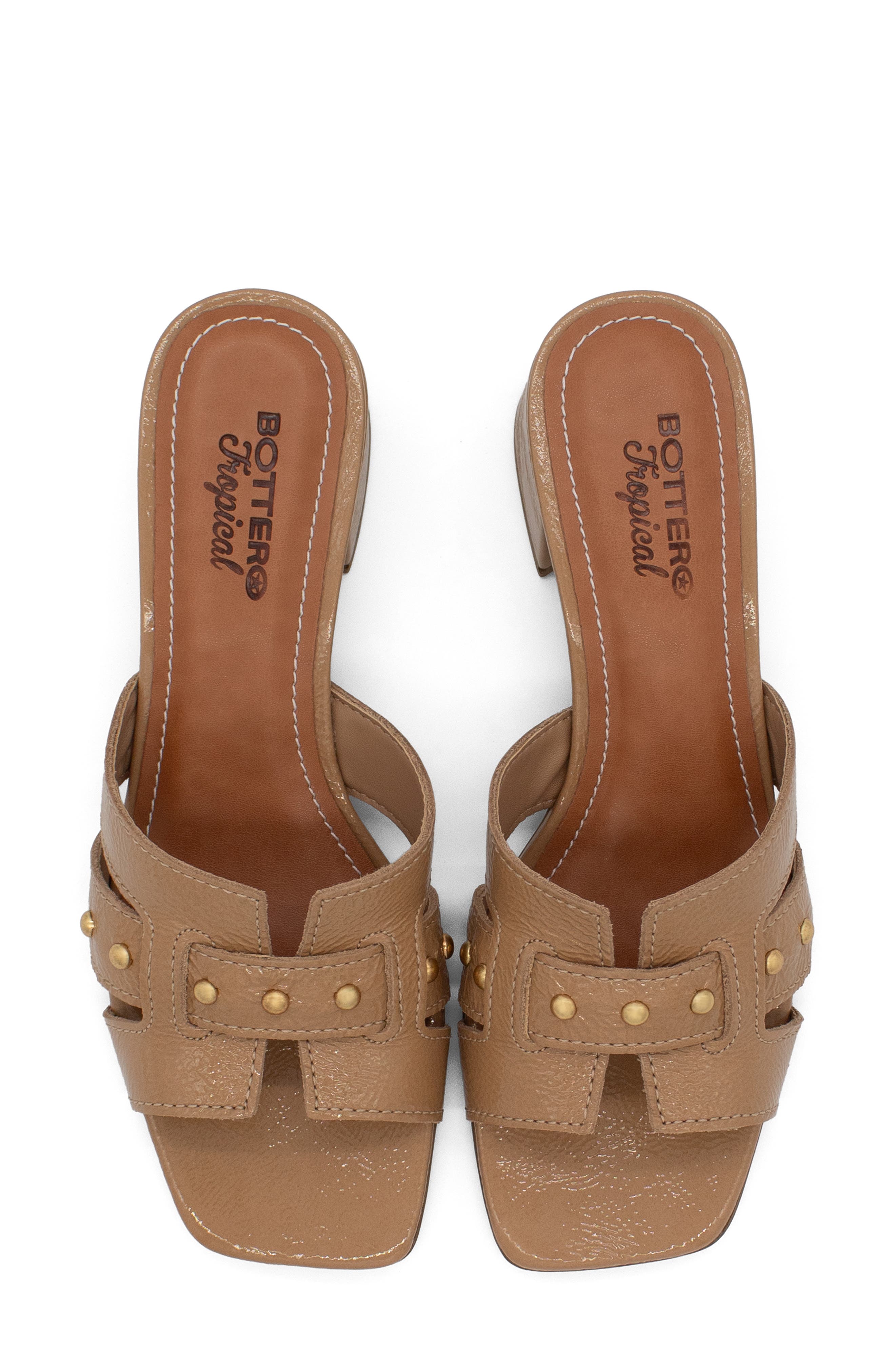 Bottero Studded Leather Slide Sandal, Alternate, color, Bege