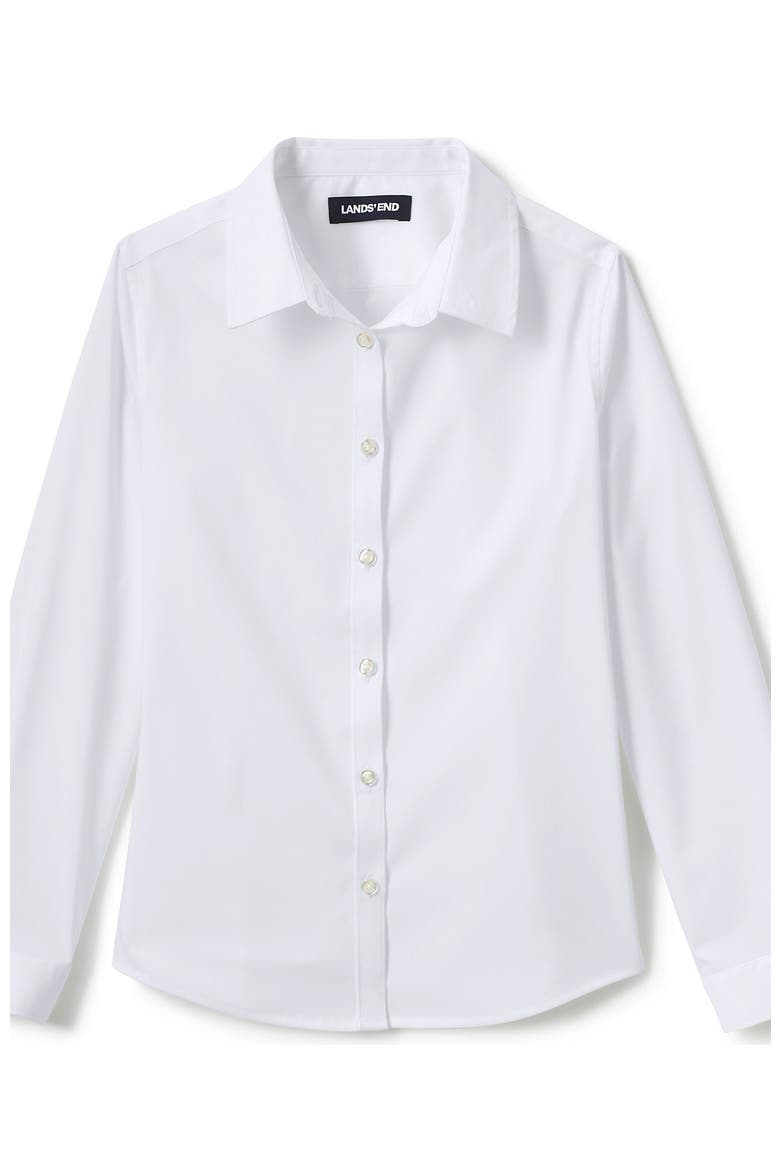 School Uniform Girls No Gape Long Sleeve Stretch Shirt, Main, color, Pearl White