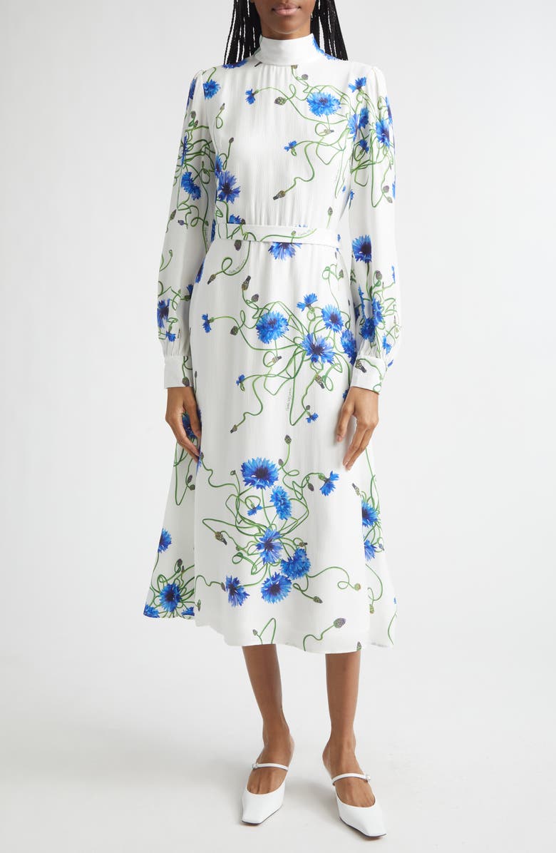 Stella McCartney Cornflower Floral Print Long Sleeve Crepe Midi Dress, Main, color, Cornflower