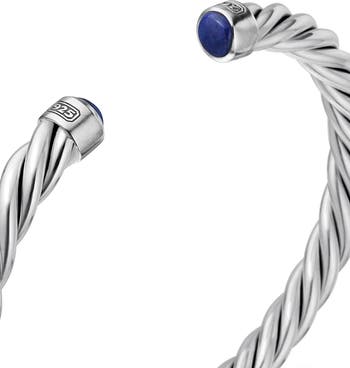 Men's Cable Cuff Bracelet in Sterling Silver with Semiprecious Stone, 6mm