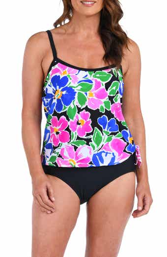Summer Scoop Neck One-Piece Faux Tankini Swimsuit