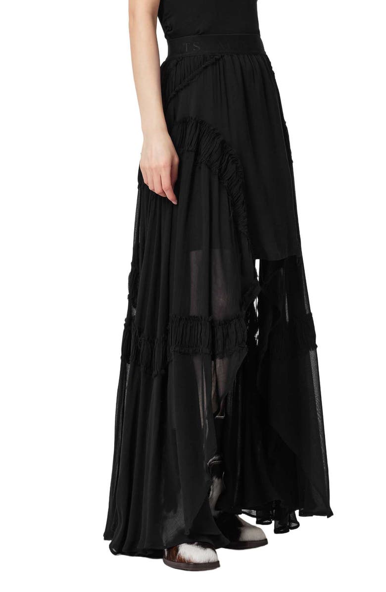 AllSaints Dorina Ruffle High-Low Skirt, Alternate, color, Black