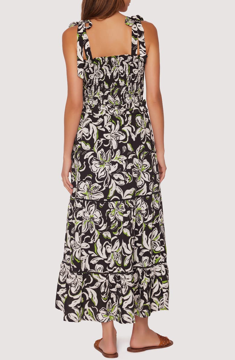 Lost + Wander Midnight Flora Smocked Maxi Dress, Alternate, color, Black White