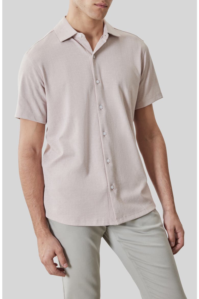 Valor Knit Short Sleeve Cotton Blend Knit Button-Up Shirt, Main, color, SHADOW CORAL