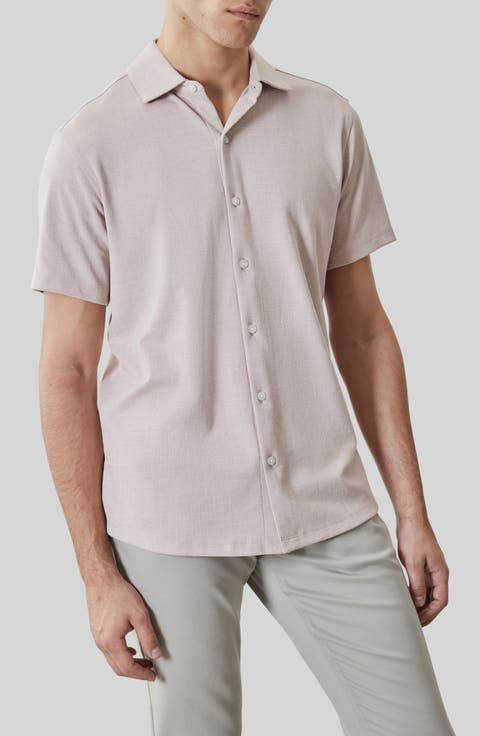 Valor Knit Short Sleeve Cotton Blend Knit Button-Up Shirt