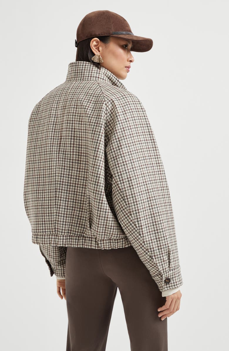 Brunello Cucinelli Checked flannel bomber jacket, Alternate, color, Brown