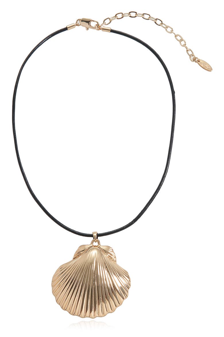Clam Shell Pendant Leather Cord Necklace, Main, color, GOLD
