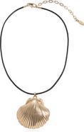 Ettika Clam Shell Pendant Leather Cord Necklace