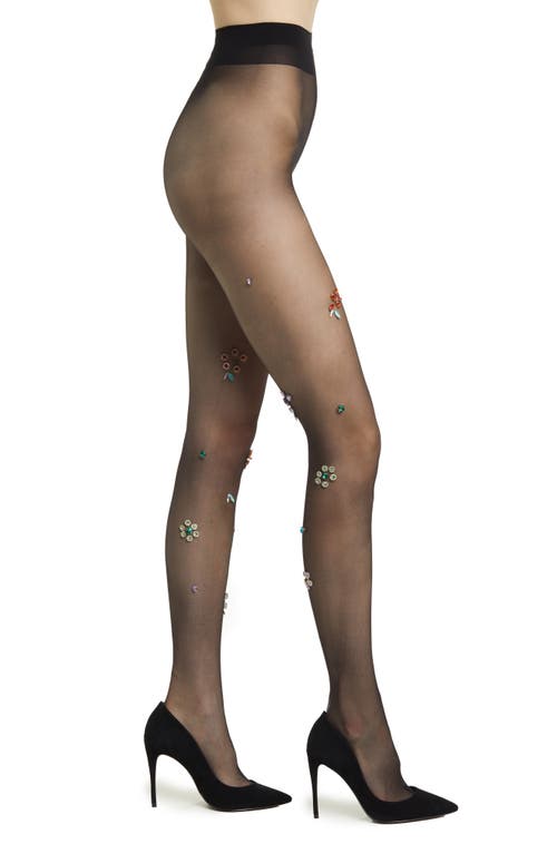 HIGH HEEL JUNGLE Arcadia Floral Crystal Sheer Tights in Black  product
