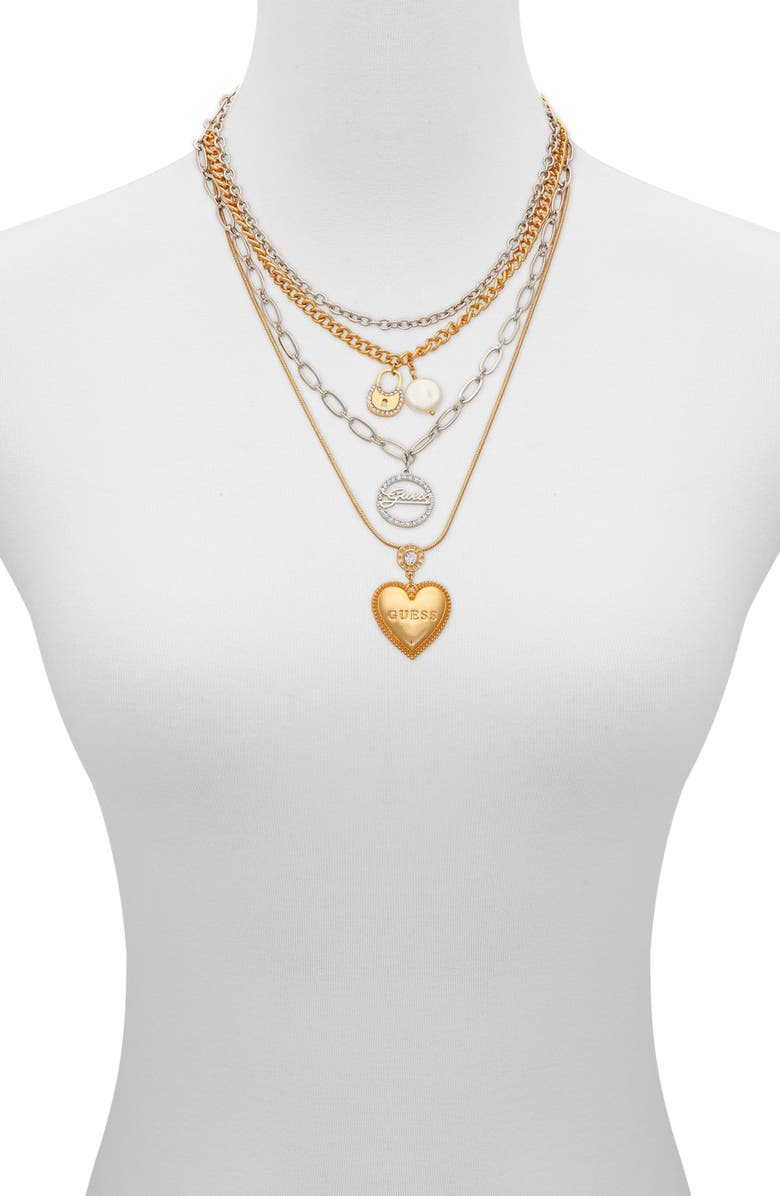 GUESS Crystal Pendant Two-Tone Layered Necklace, Alternate, color, Two Tone
