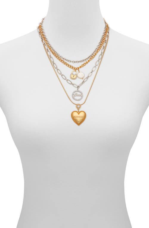 Guess Crystal Pendant Two-tone Layered Necklace In Gold