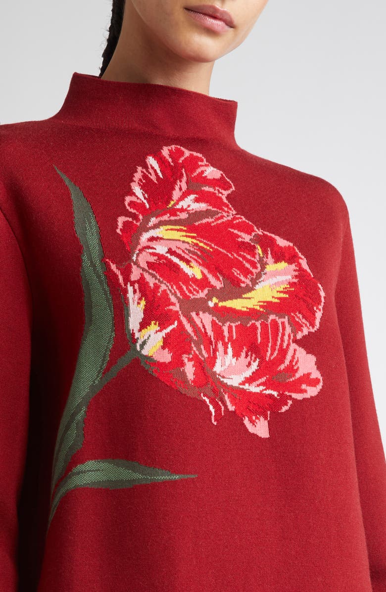 Carolina Herrera Floral Intarsia Funnel Neck Sweater, Alternate, color, Garnet Multi