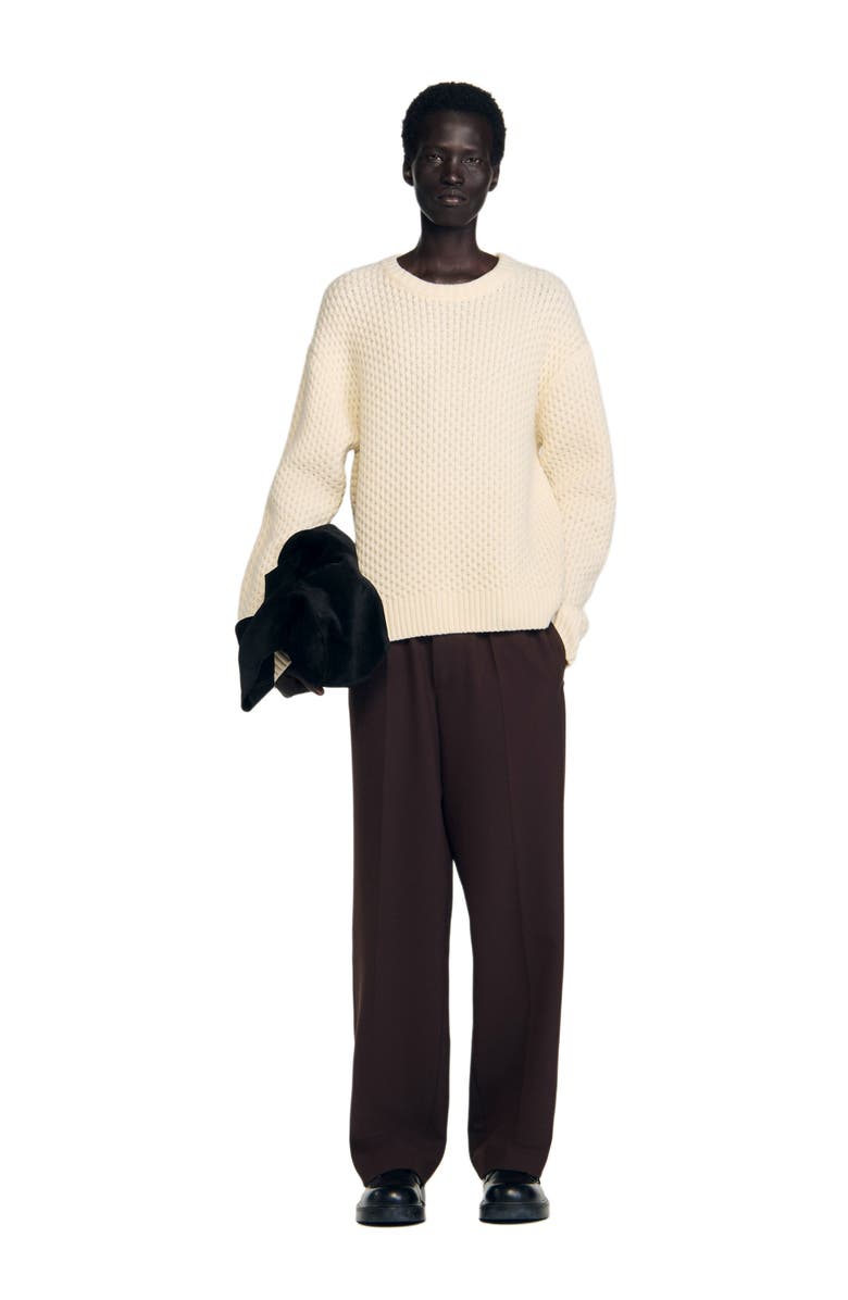SANDRO Honeycomb stitch wool sweater, Alternate, color, Off White