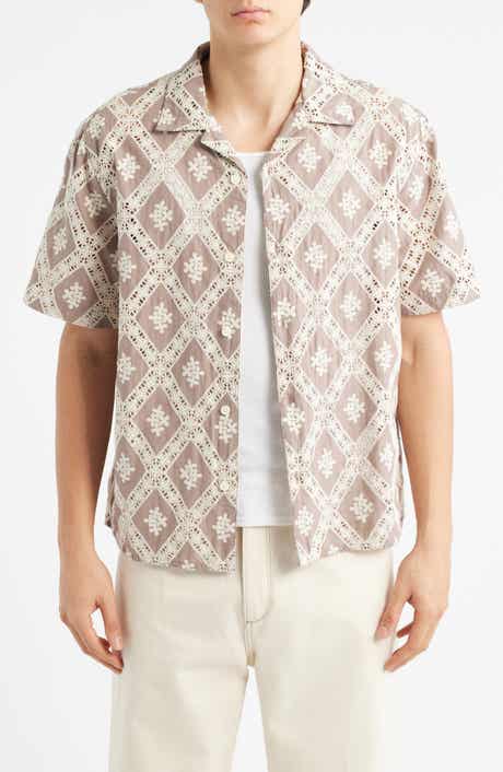 Didcot Diamond Lace Inset Button-Up Camp Shirt