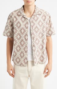 Wax London Didcot Diamond Lace Inset Button-Up Camp Shirt