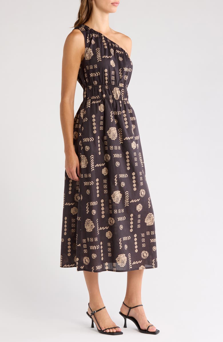 Rails Selani Floral One-Shoulder Cotton Midi Dress, Alternate, color, Beach Shells