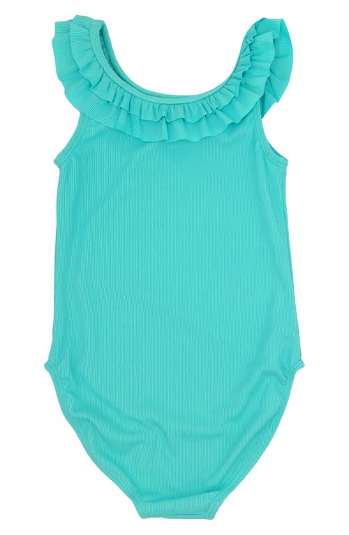 Feather 4 Arrow Kids' Vacay Rib Ruffle One-piece Swimsuit In Pool Blue