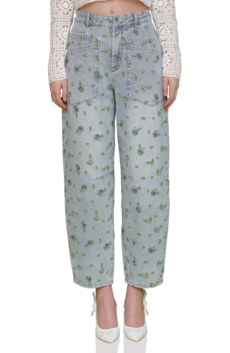 Avec Les Filles Floral Embroidered Relaxed Tapered Jeans, Main, color, Pillango Scattered Ditsy