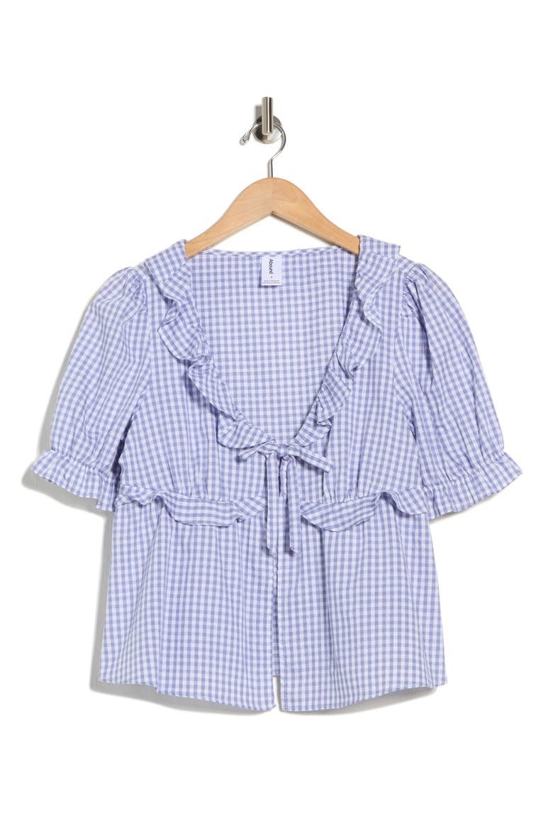 Short Sleeve Ruffle Top, Alternate, color, BLUE F- WHITE GINGHAM