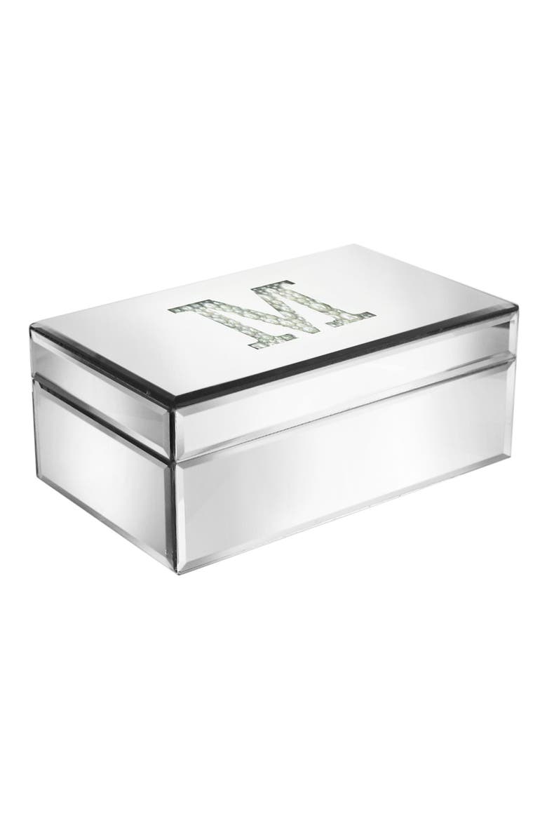 Imitation Pearl Monogram Mirrored Jewelry Box, Main, color, M