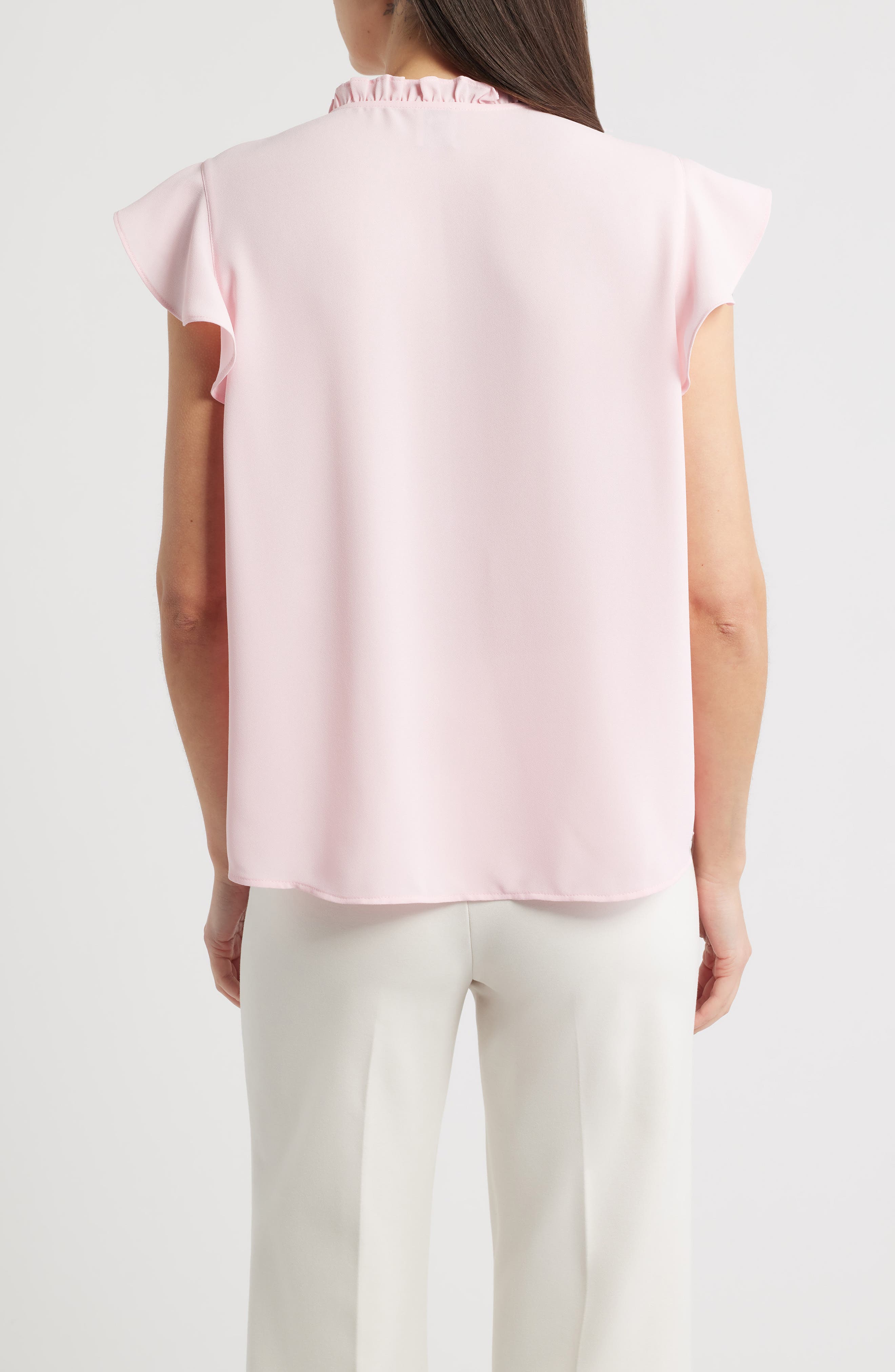 Ruffle Accent Short Sleeve Button-Up Shirt - image 2