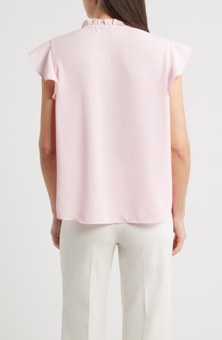 AK ANNE KLEIN Ruffle Accent Short Sleeve Button-Up Shirt, Alternate, color, Peony Pink