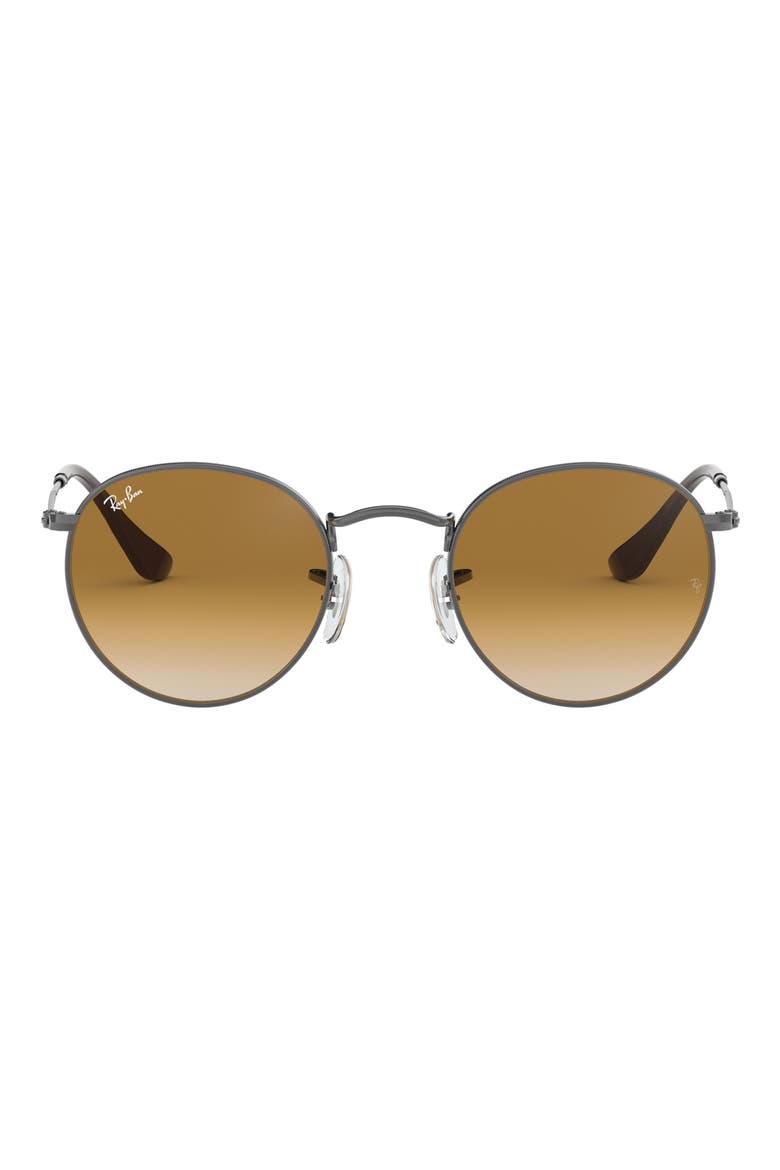 50mm Small Gradient Round Sunglasses, Main, color, GUNMETAL