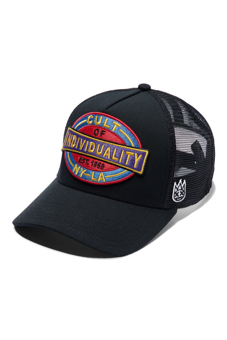 Oversize Patch Trucker Hat, Main, color, BLACK