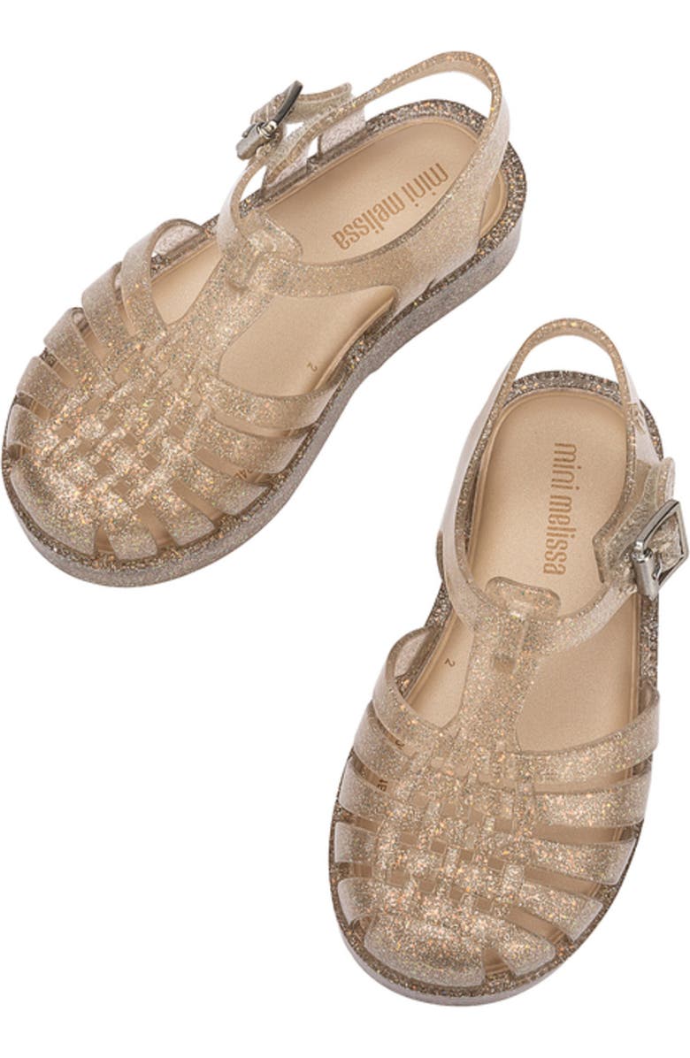 Mini Melissa Kids Mini Posses Sandal, Alternate, color, Beige Silver Glitter