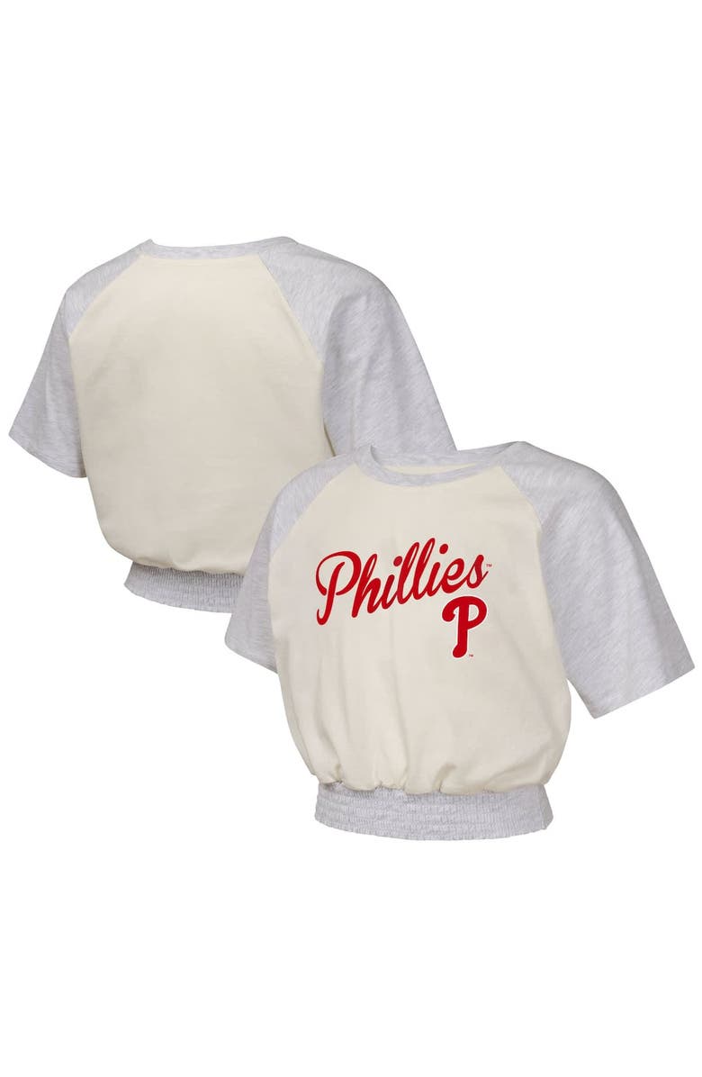 Outerstuff Girls Youth  Cream Philadelphia Phillies Curve Ball Fashion Raglan T-Shirt, Main, color, Cream